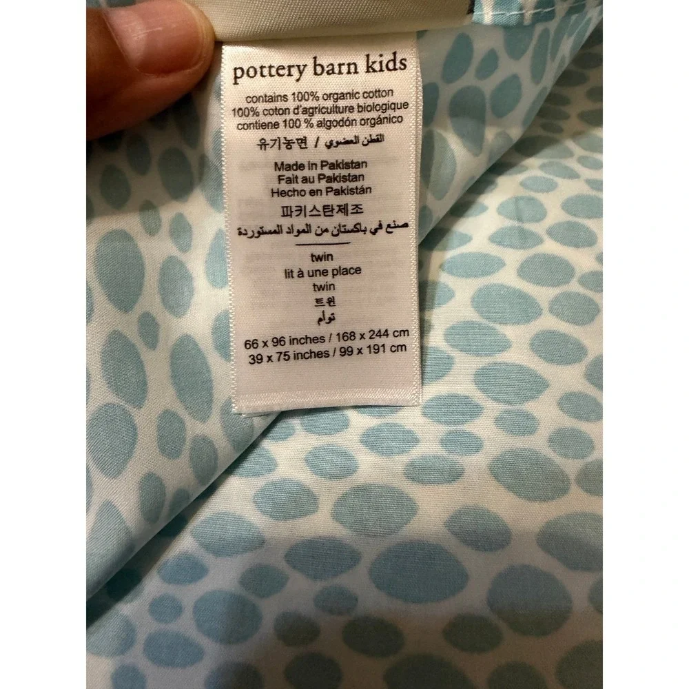 Pottery Barn Kids Twin Sheet Set Organic Pebble Dot Sky Blue Organic Cotton 4pc